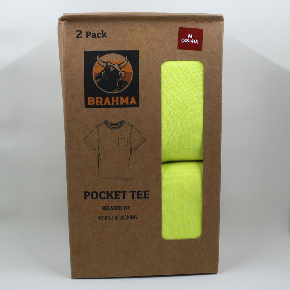 2 Pack Men's NWT Brahma Medium 38-40 Yellow Relaxed Fit Pocket Tee Shirt